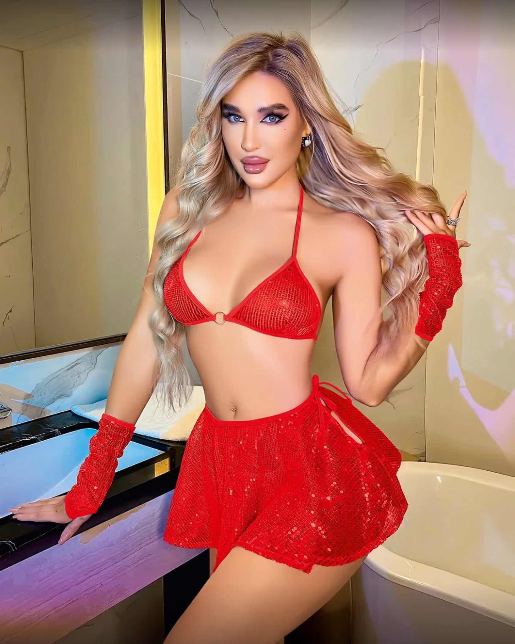 Party Girl Parlak Kostüm (Kol aksesuarı dahil)