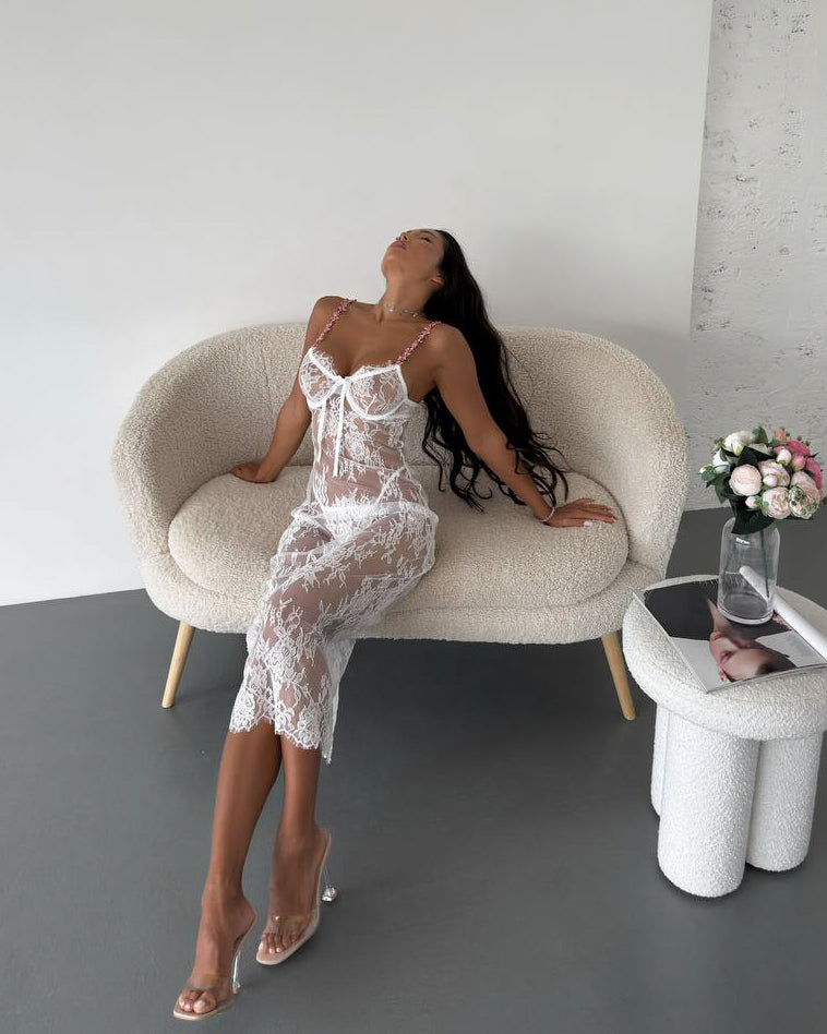 Yolanda Beyaz Gecelik (Eldiven dahil)